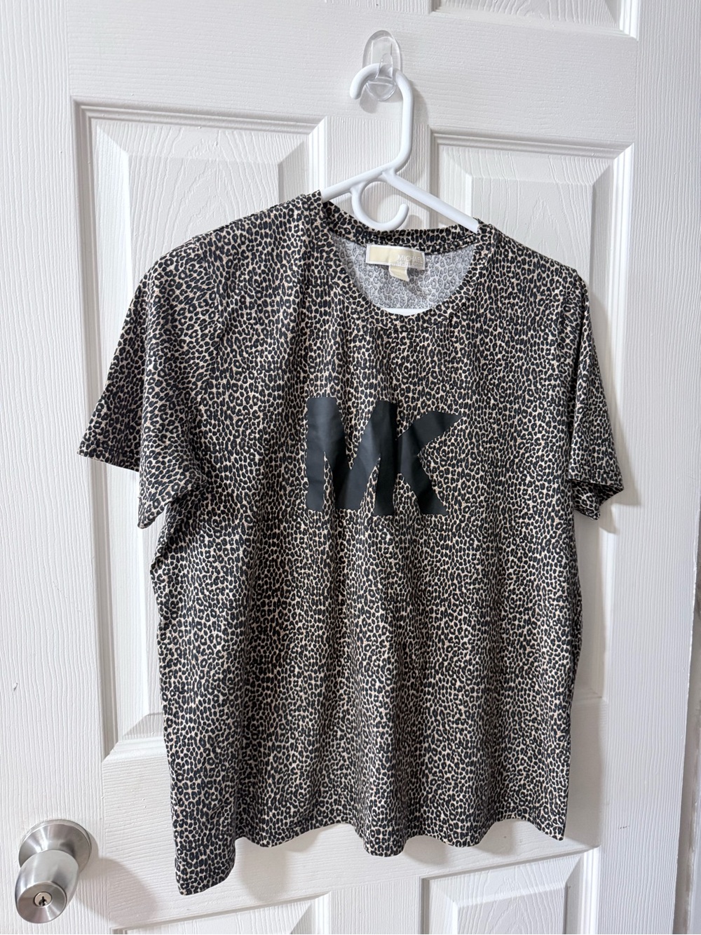 Michael Kors Leopard Print Short Sleeve Tee - Black & Cream